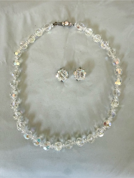 Jewelry - Crystal Aurora Borealis Bead Necklace and Earrings Set - Clear